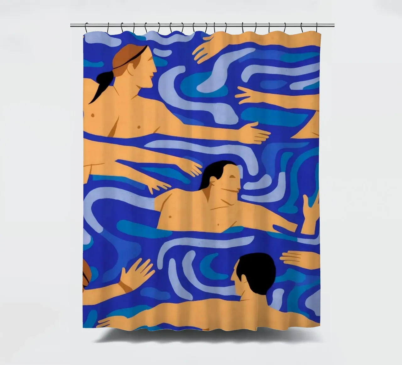 Blue Swimmer Pattern shower curtain by Stone Decade