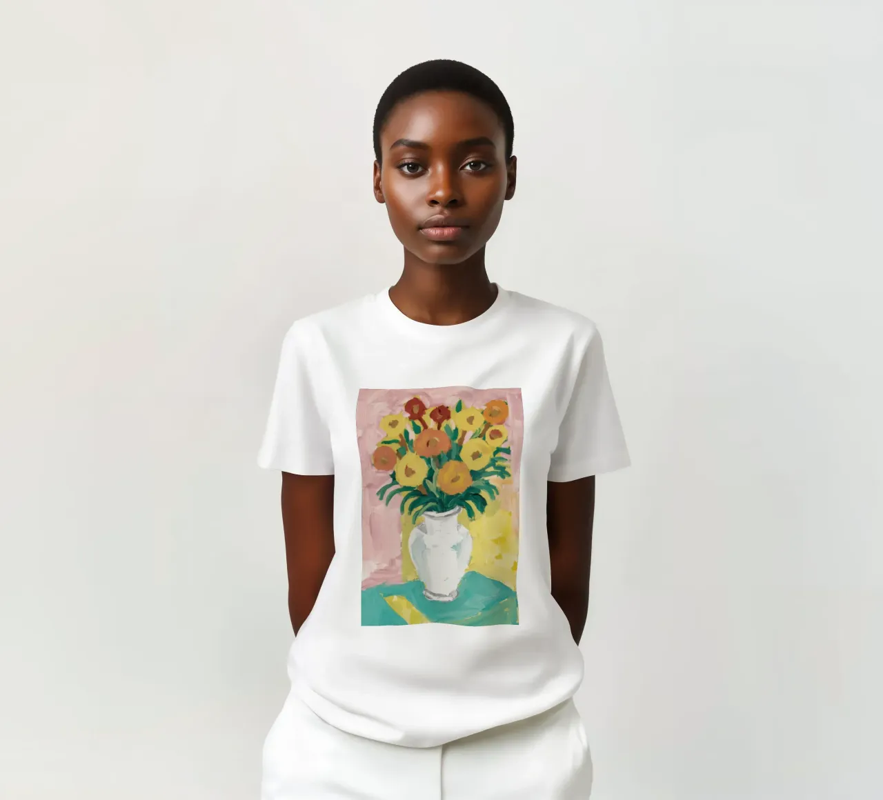 Fiori di campo in vaso bianco t-shirt da Pan Denim