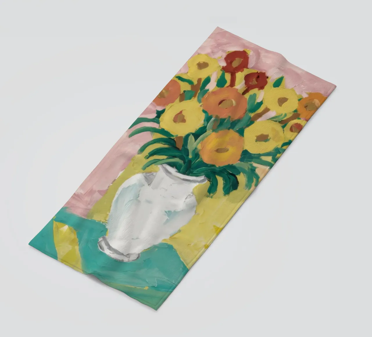 Fiori di campo in vaso bianco telo mare da Pan Denim