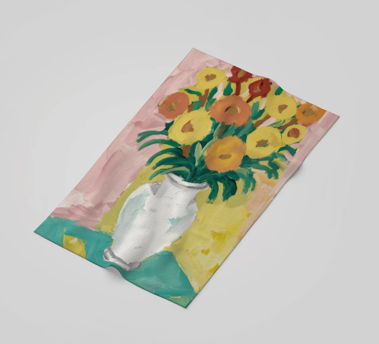 Fiori di campo in vaso bianco telo mare da Pan Denim