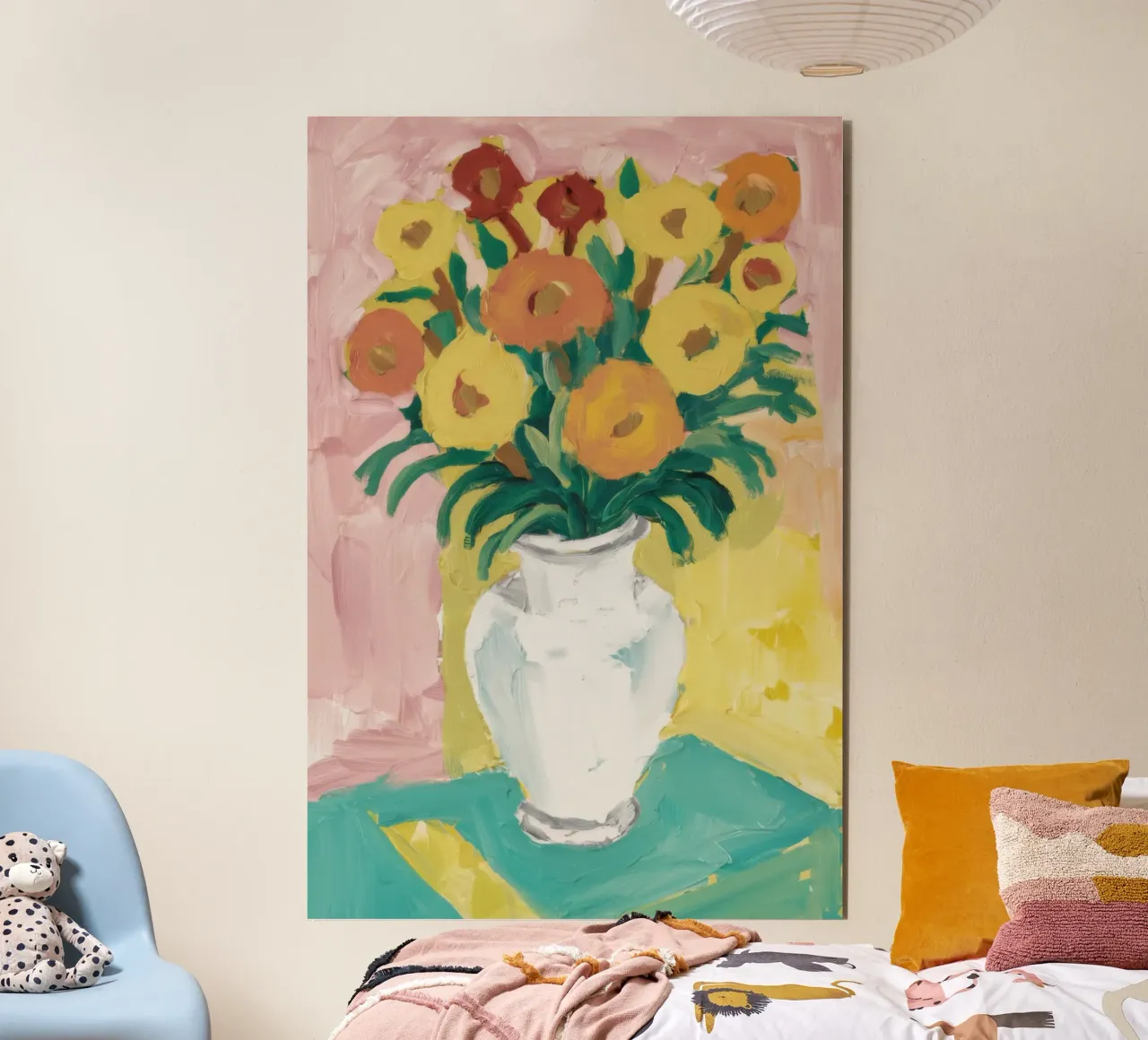 Fiori di campo in vaso bianco alluminio dibond da Pan Denim