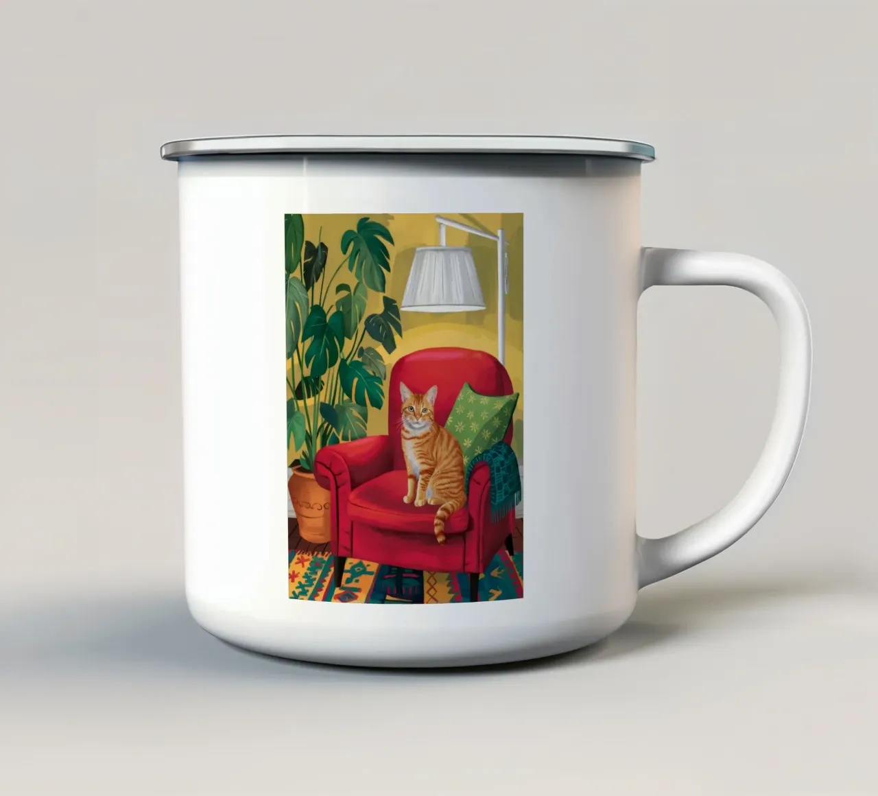 Poltrona rossa Tabby tazza in smalto da FadeAura