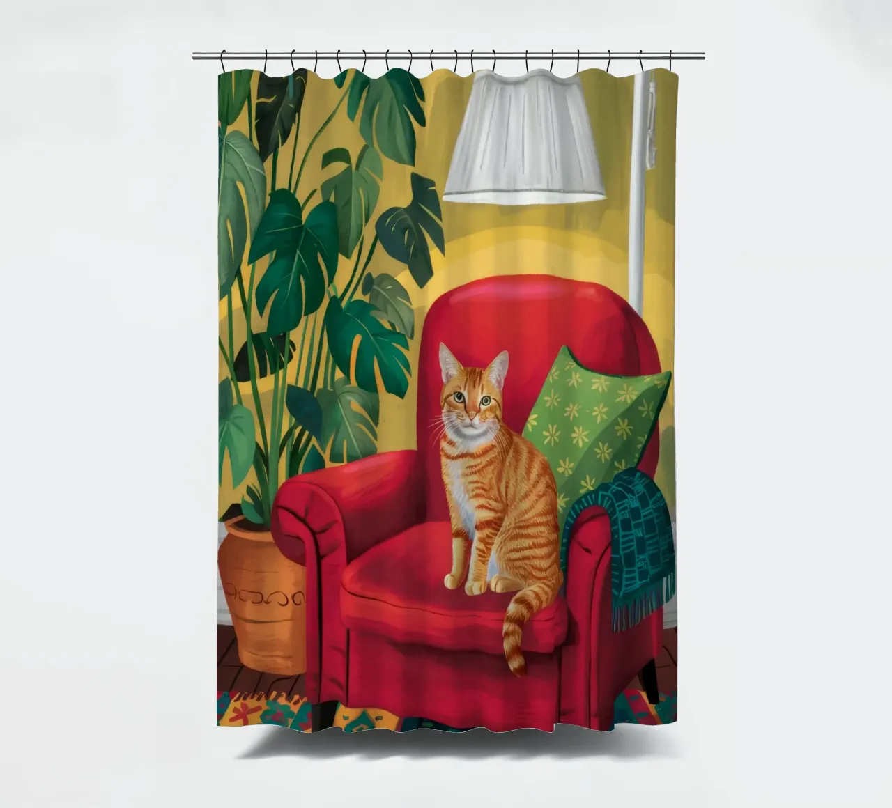 Roter Sessel Tabby Duschvorhang von FadeAura