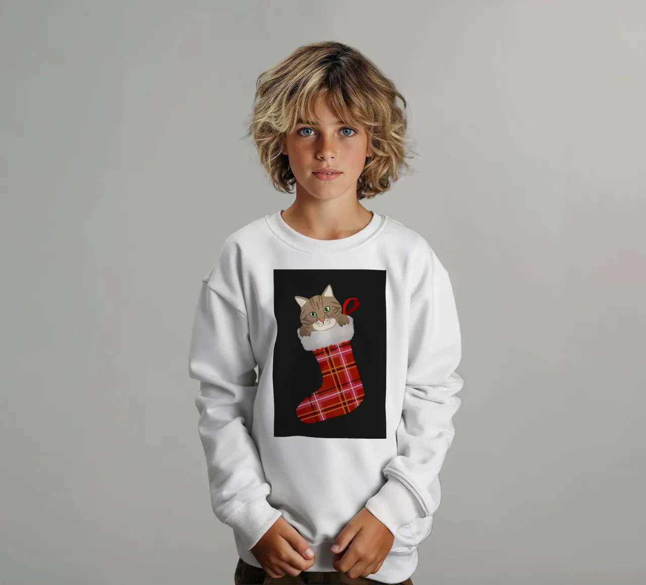 Cat In Christmas Stocking felpa bambino da cafelab