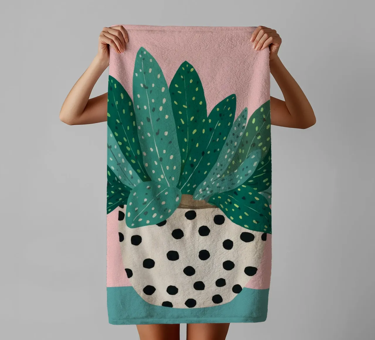 Cactus a vaso maculato asciugamano da bagno da Haven Fantasy