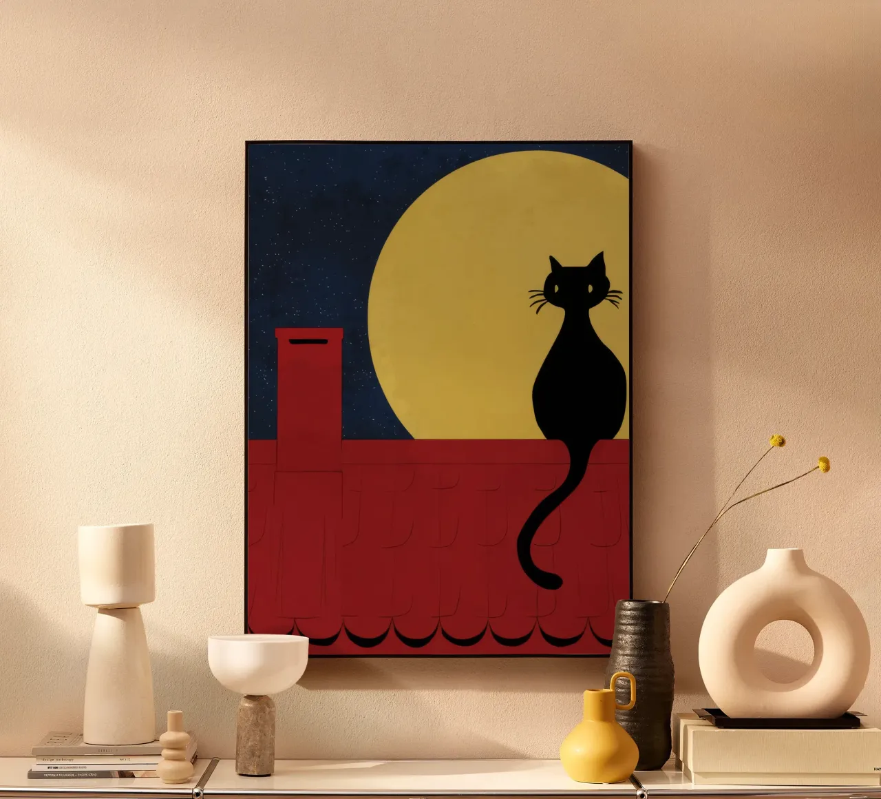 Rooftop Cat Moon alu-dibond by FadeAura