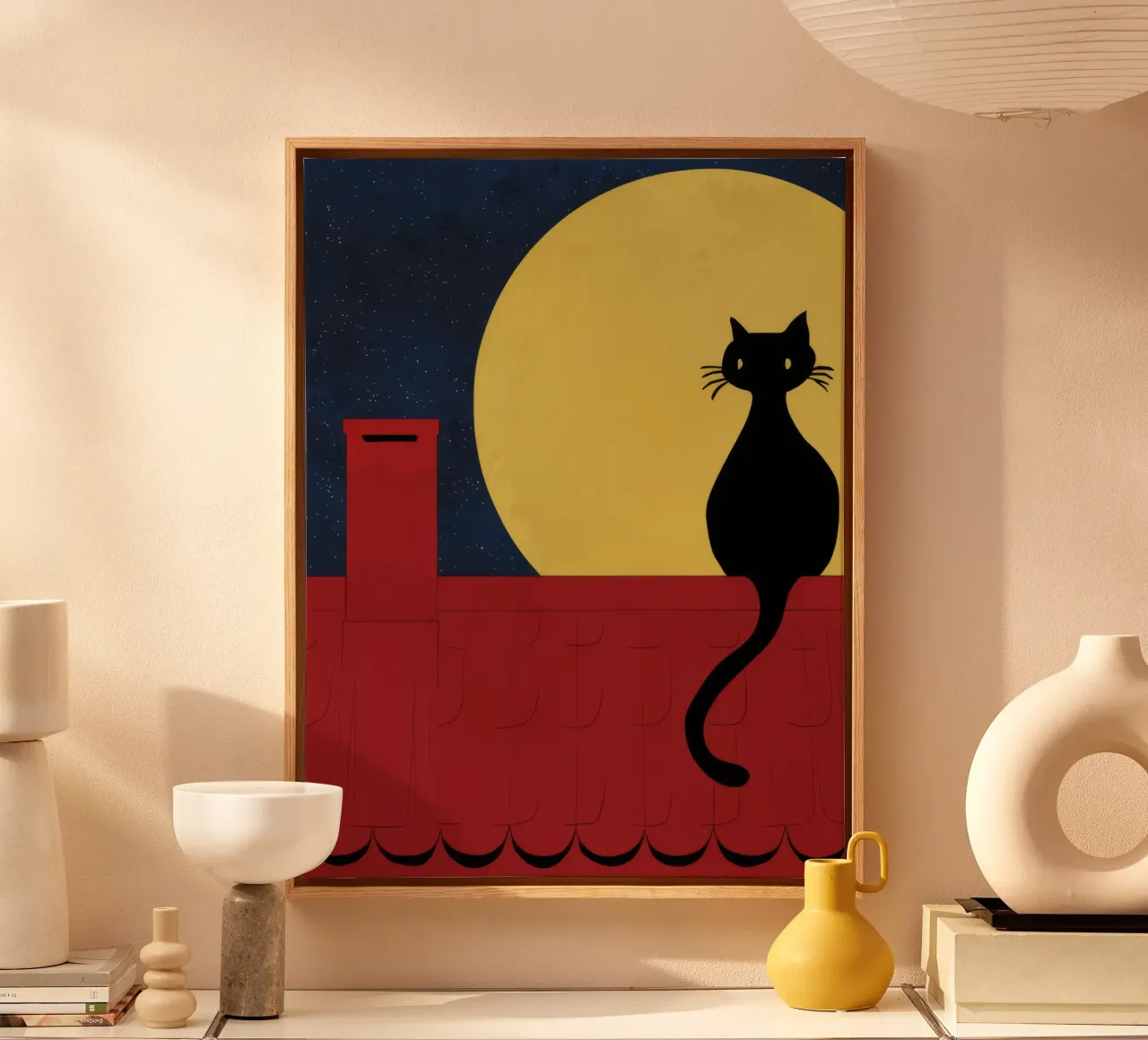 Rooftop Cat Moon canvas by FadeAura