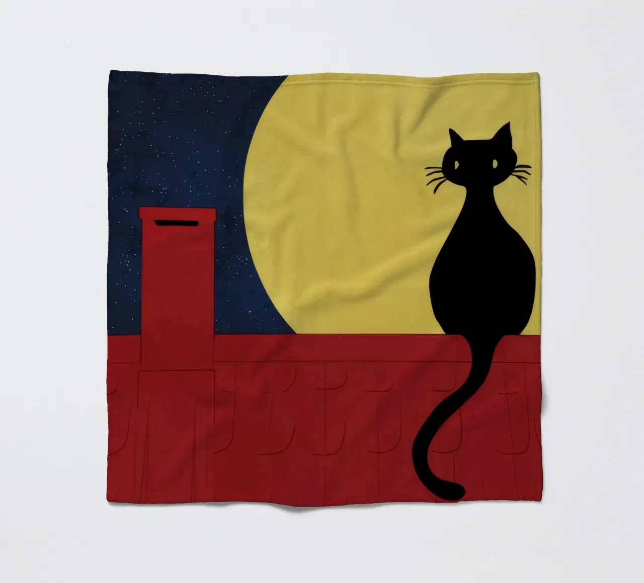 Rooftop Cat Moon fleece blanket by FadeAura