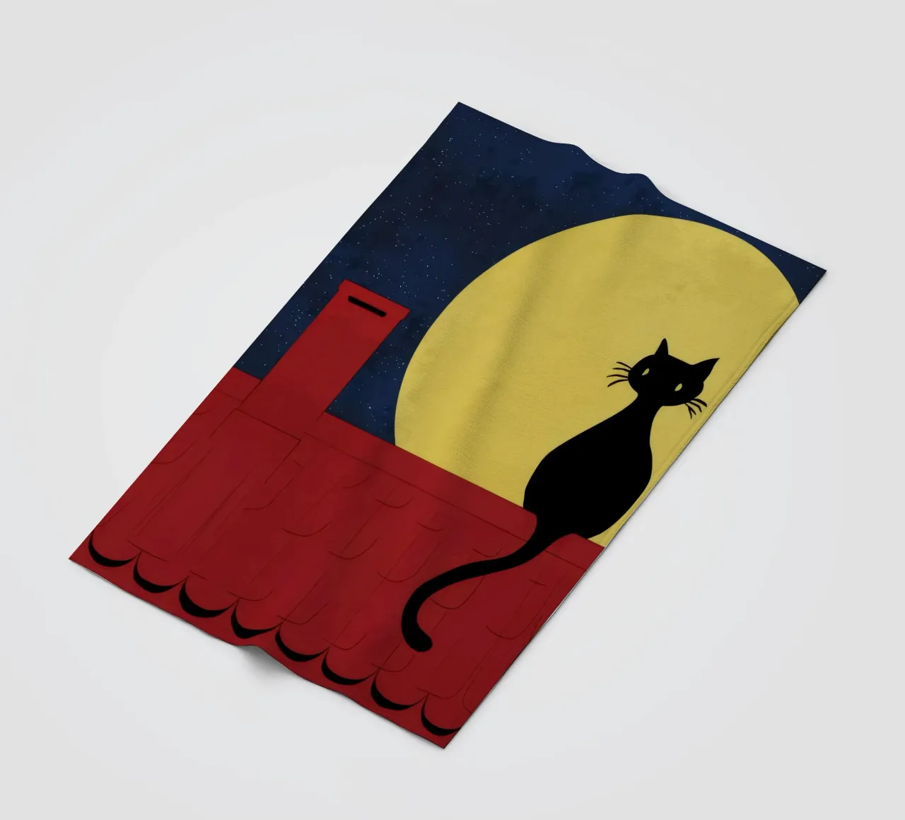 Rooftop Cat Moon fleece blanket by FadeAura