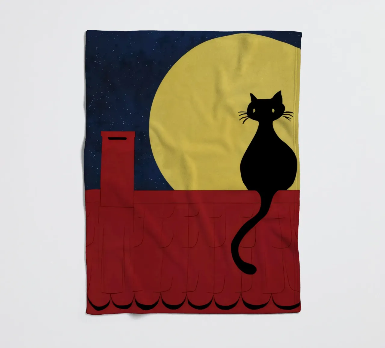 Rooftop Cat Moon fleece blanket by FadeAura