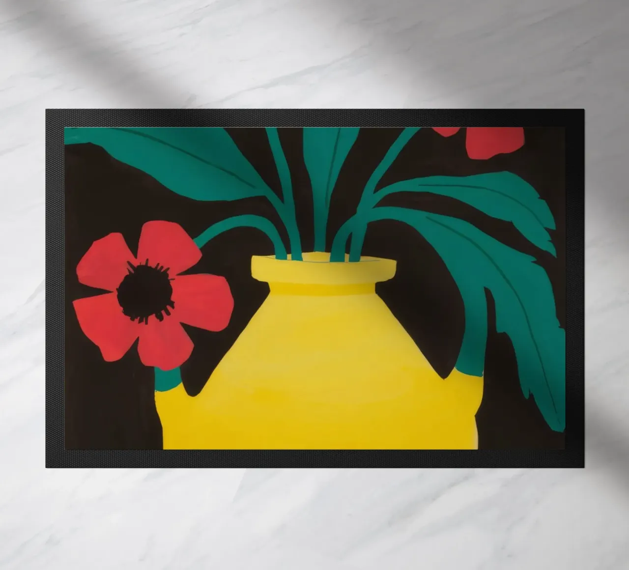 Vaso giallo Fiori rossi zerbino da Haven Fantasy