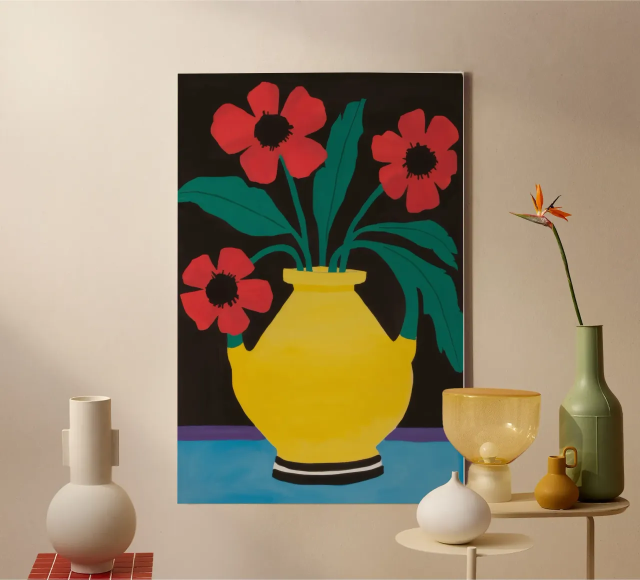 Yellow Vase Red Flowers canvas by Haven Fantasy