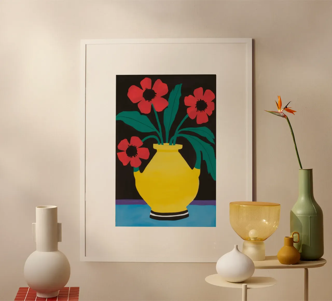 Yellow Vase Red Flowers hahnemühle by Haven Fantasy