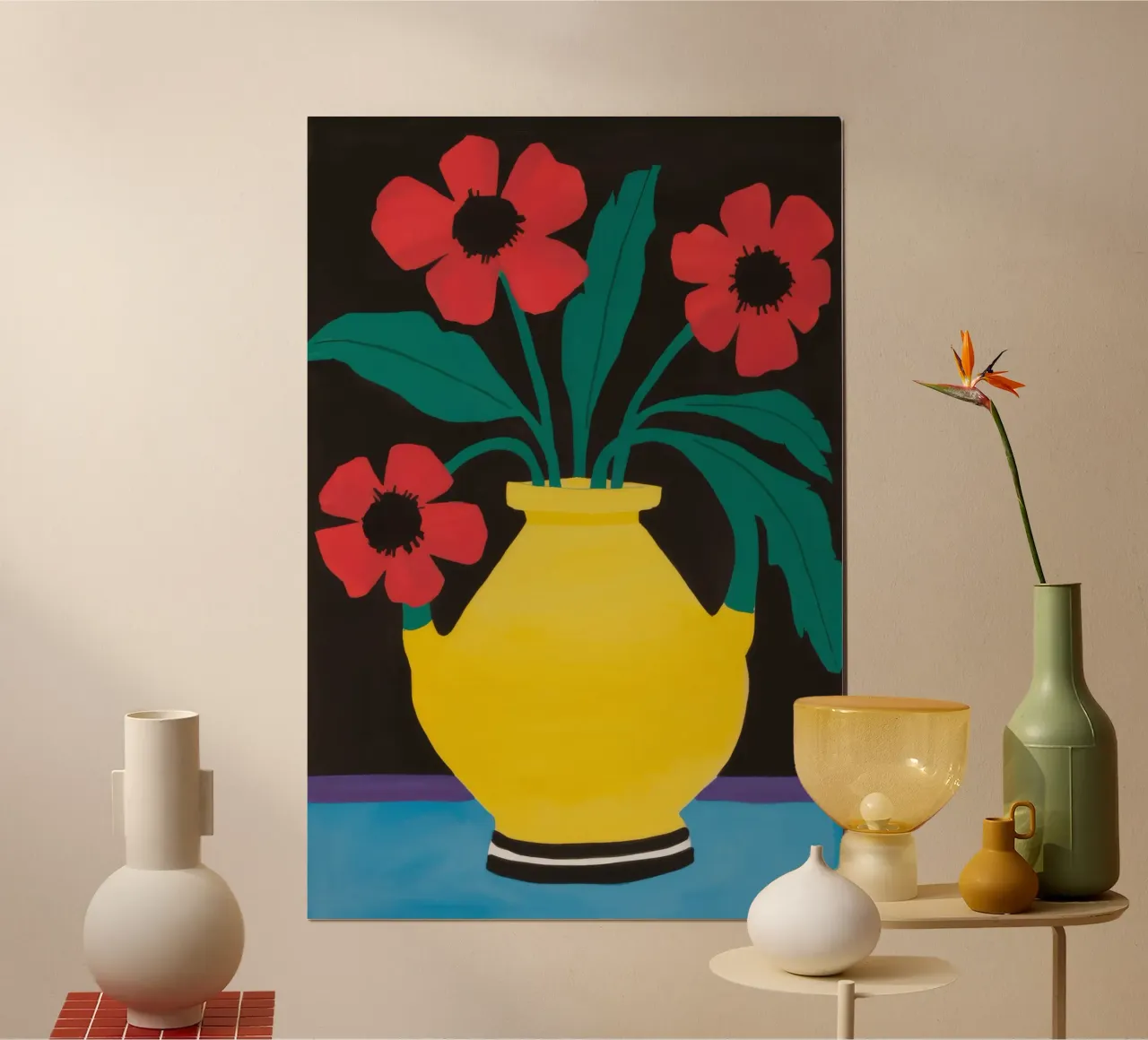 Yellow Vase Red Flowers hahnemühle by Haven Fantasy