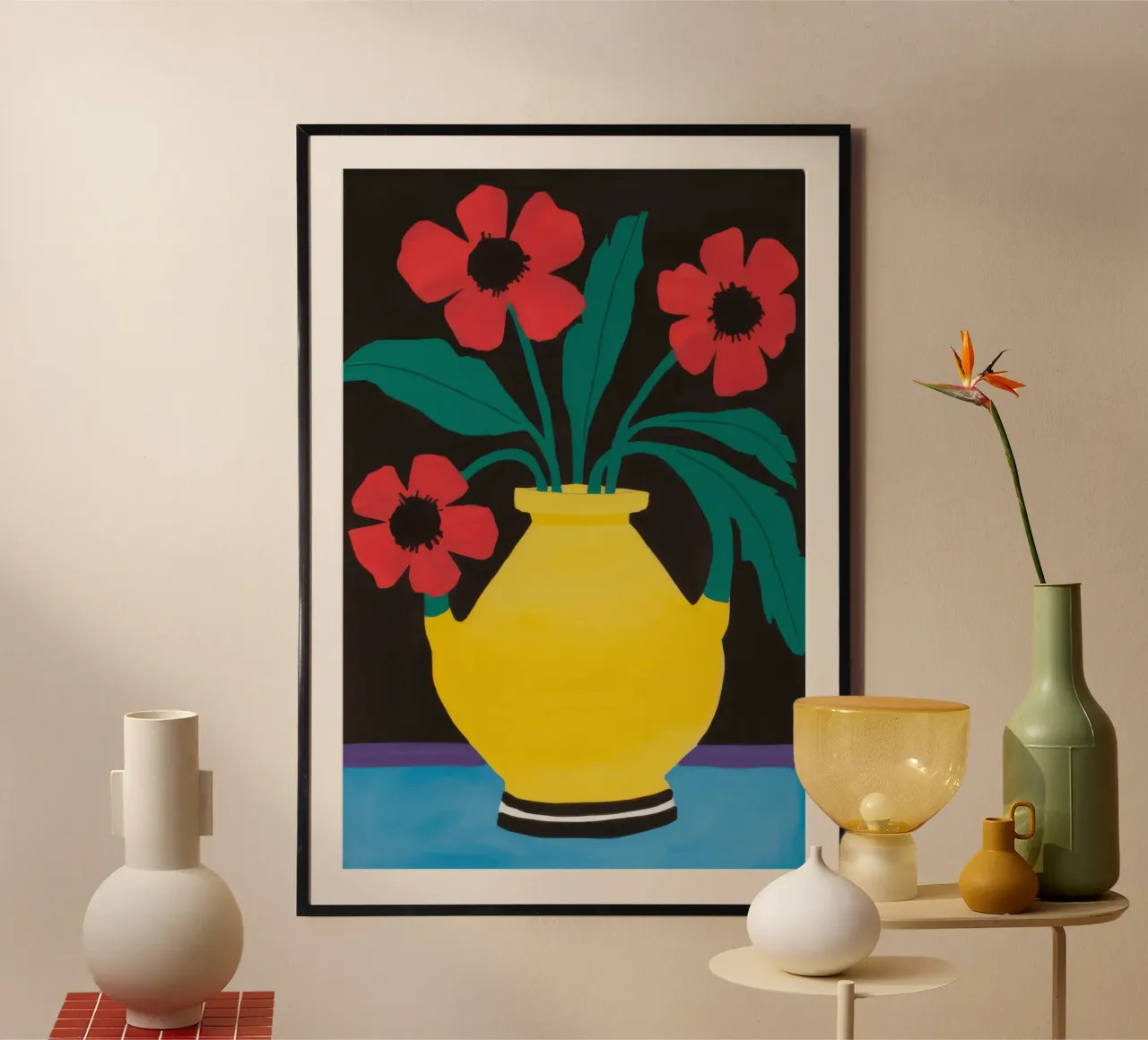 Yellow Vase Red Flowers hahnemühle by Haven Fantasy