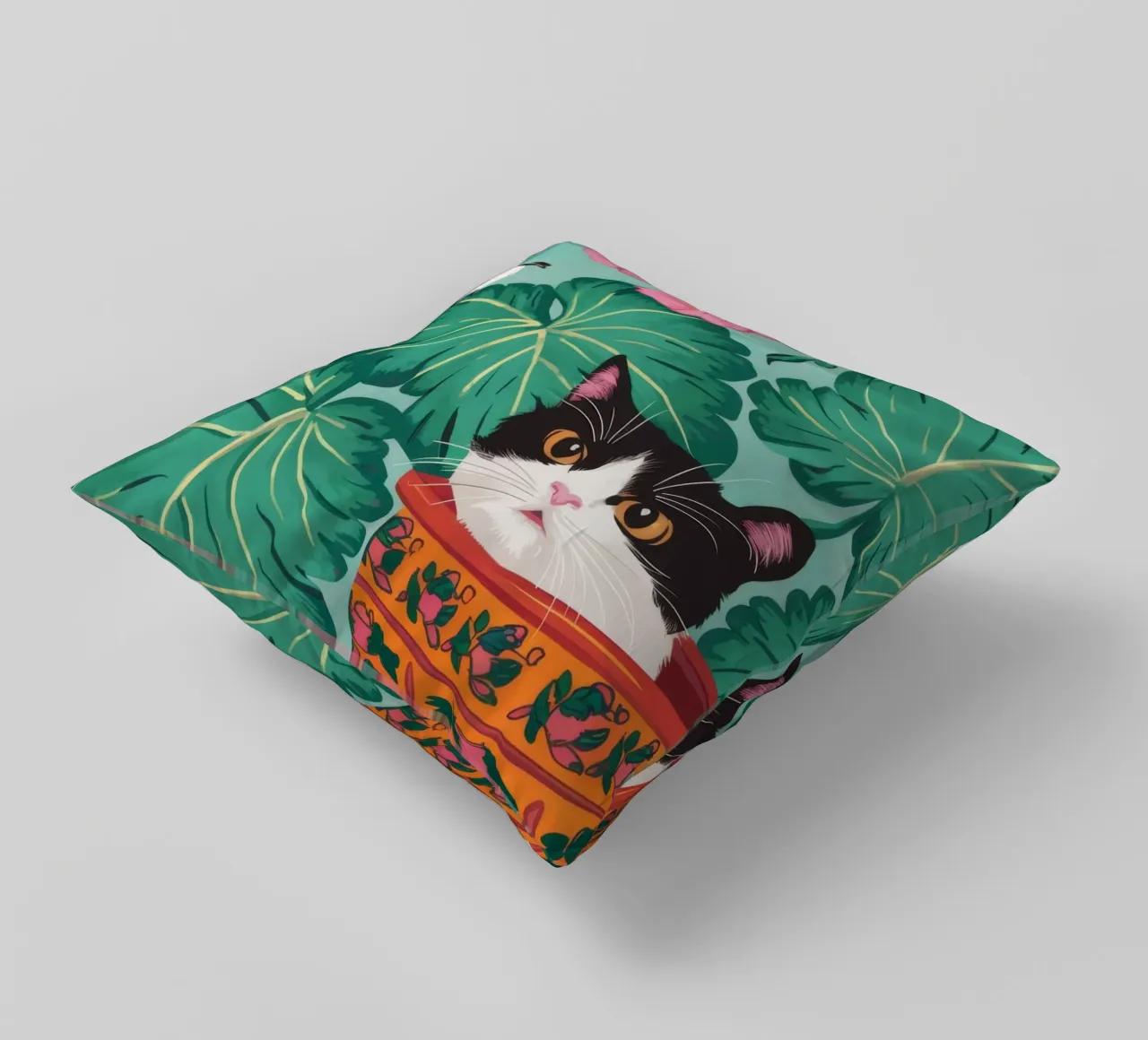 Cat in a Basket decorative cushion by Stone Decade