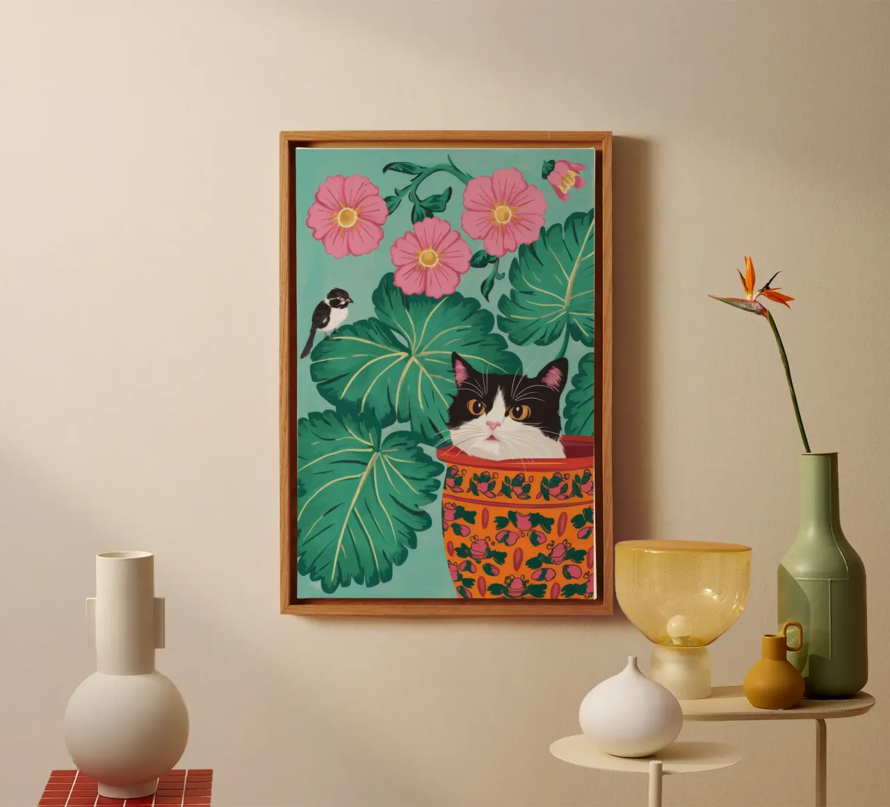 Cat in a Basket canvas with Floater frame by Stone Decade