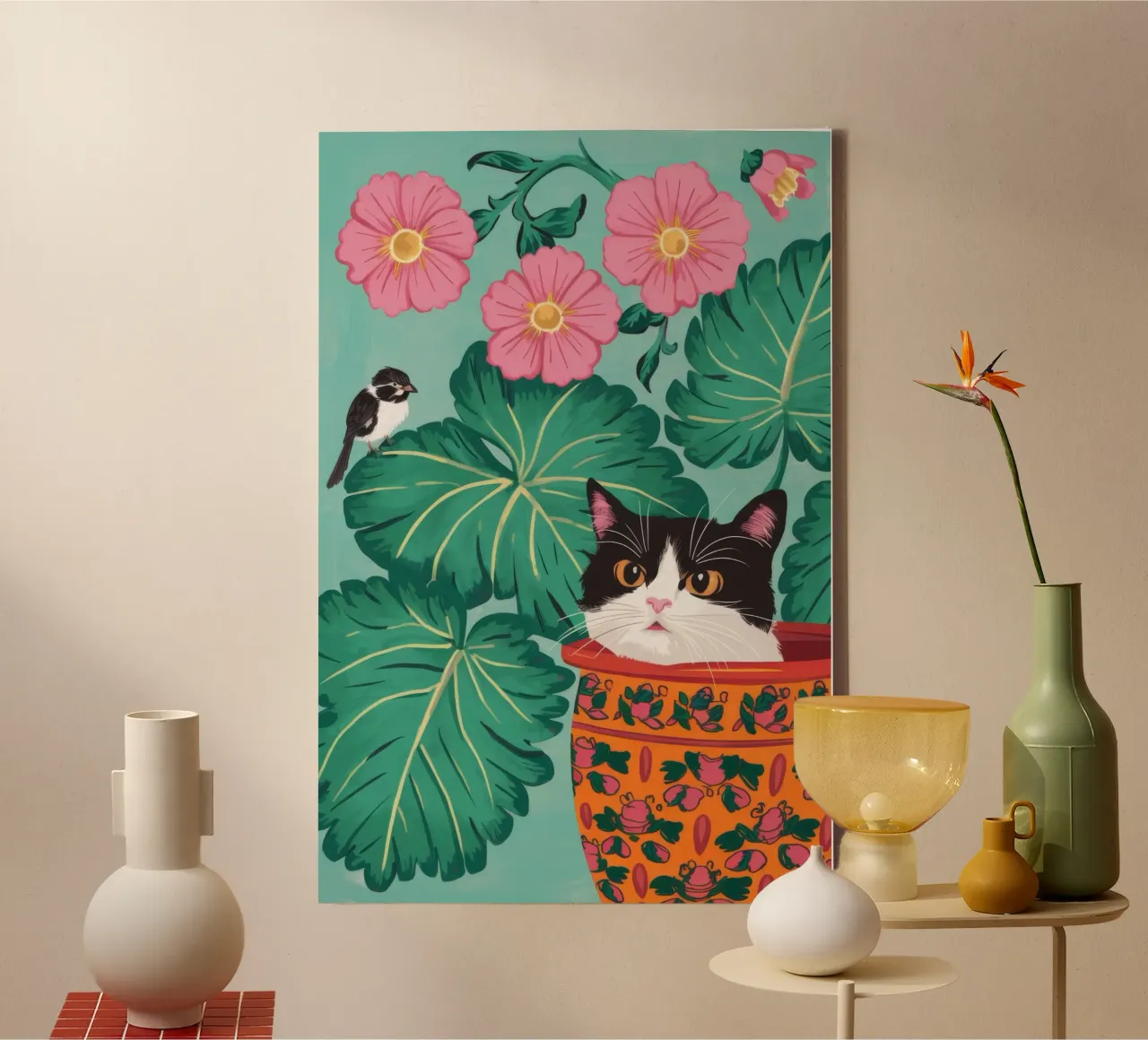 Cat in a Basket canvas with Floater frame by Stone Decade