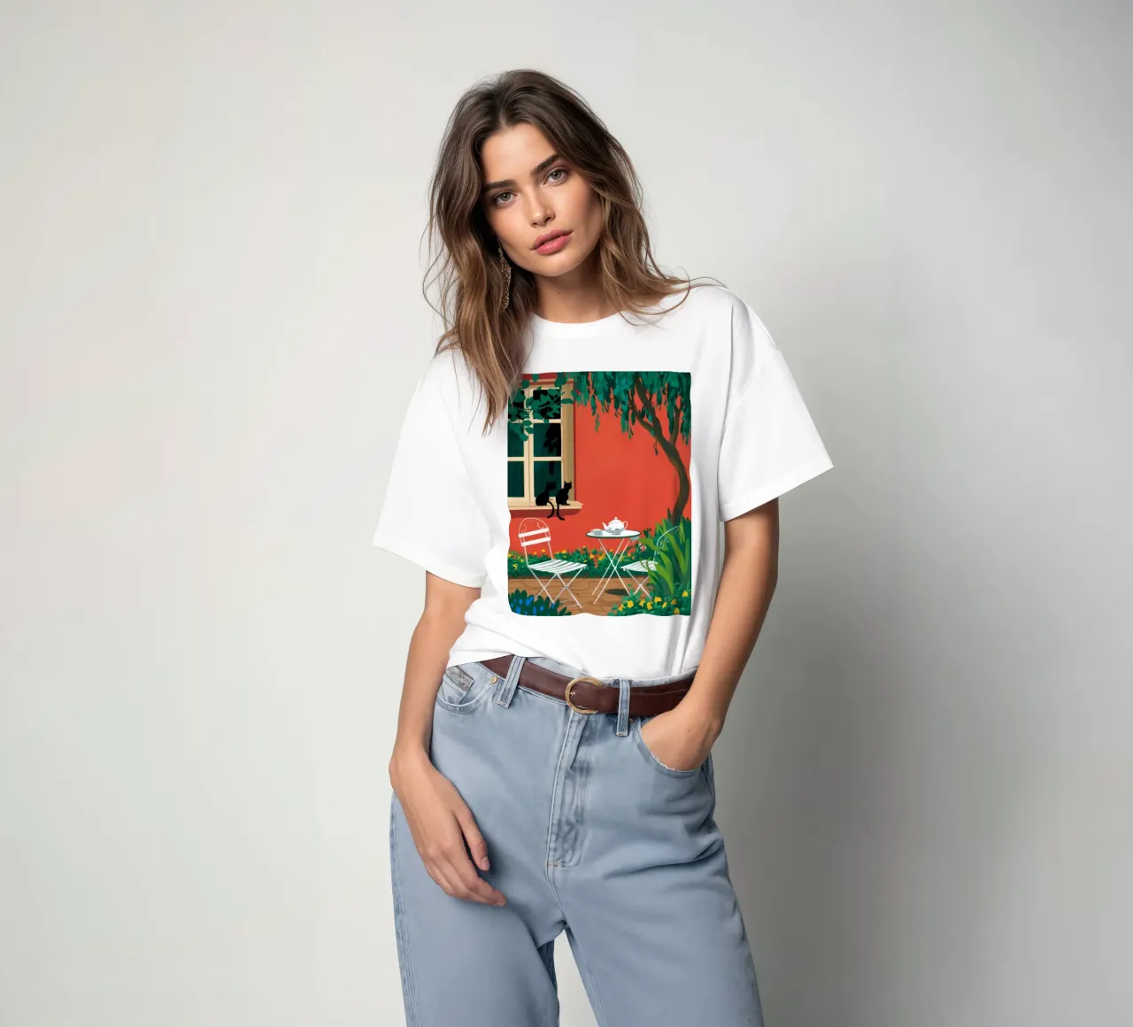 Terrazza Cat Teatime t-shirt da FadeAura