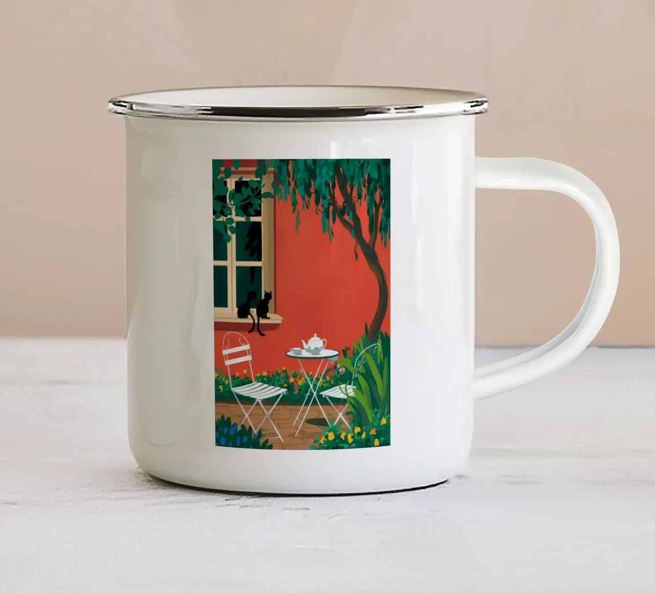 Terrazza Cat Teatime tazza in smalto da FadeAura