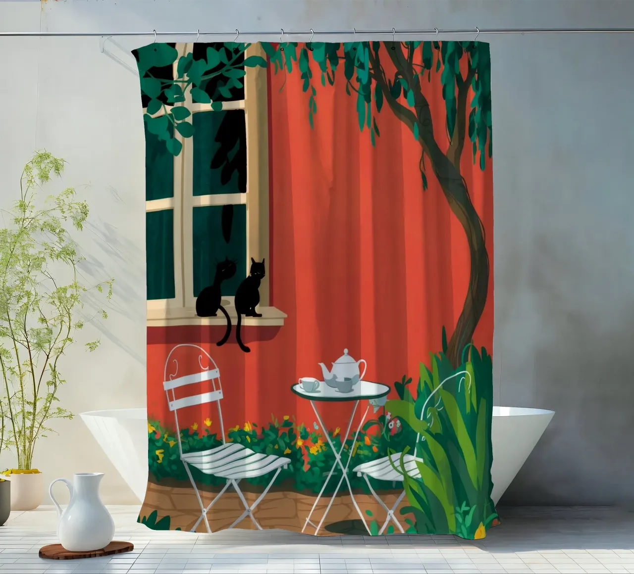 Terrazza Cat Teatime tenda da doccia da FadeAura