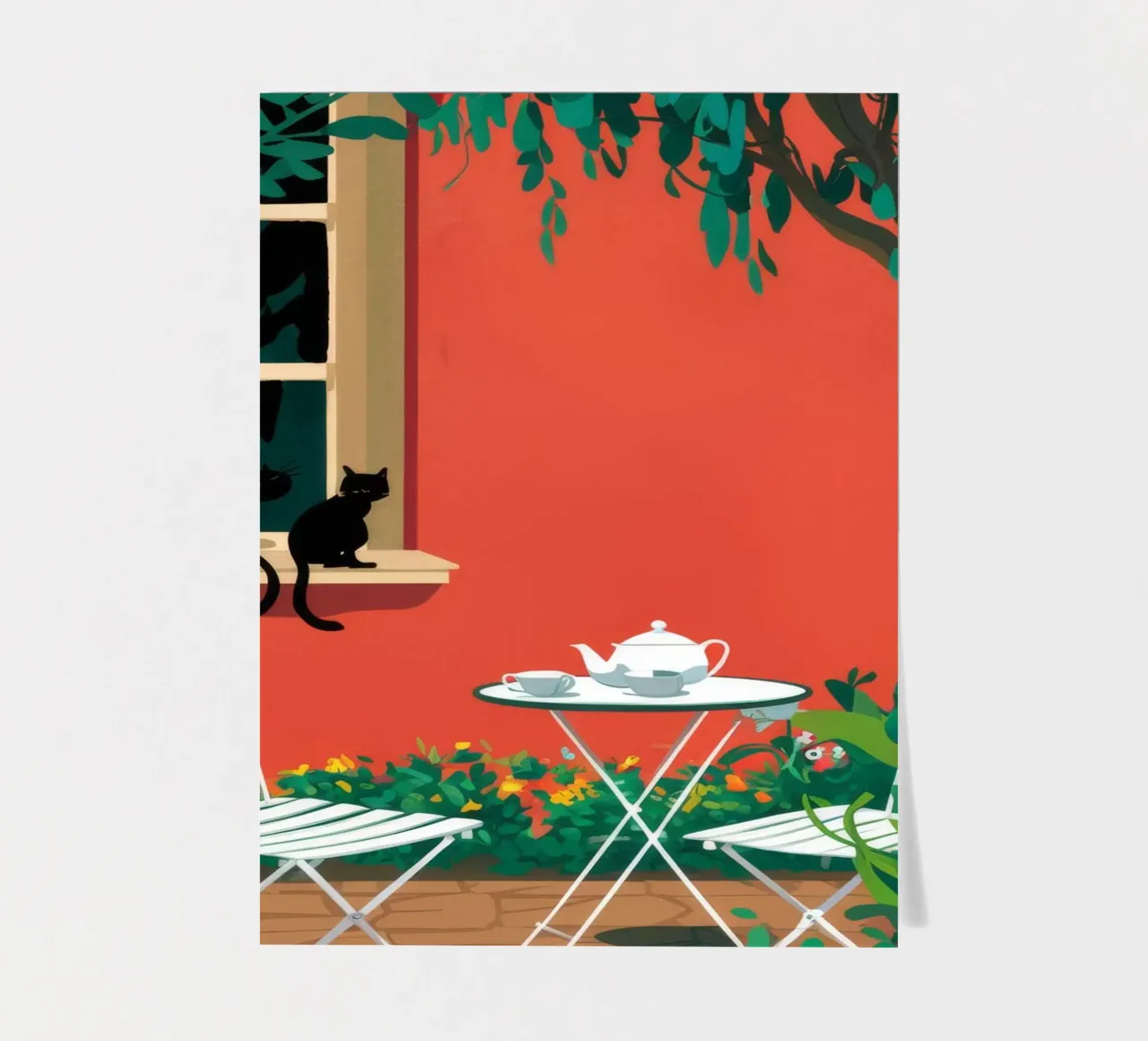 Terrazza Cat Teatime foglio adesivo da FadeAura