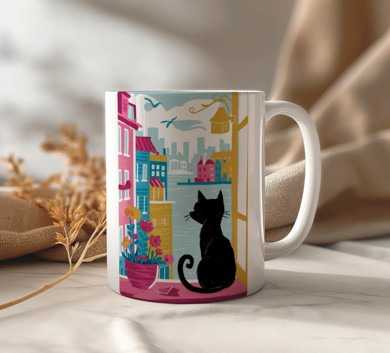 Gatto di città su un cornicione tazza in ceramica da Stone Decade