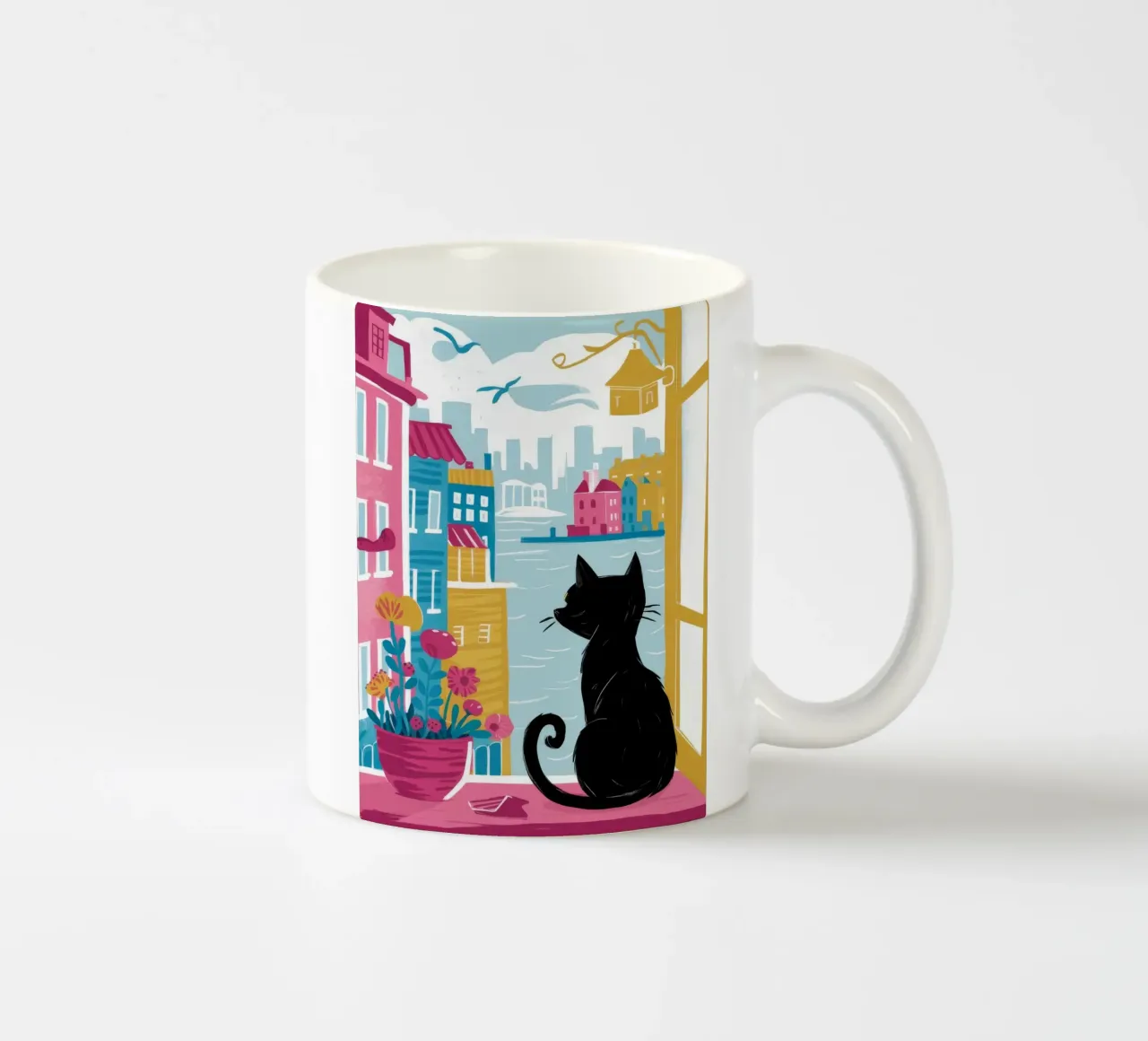 Gatto di città su un cornicione tazza in ceramica da Stone Decade