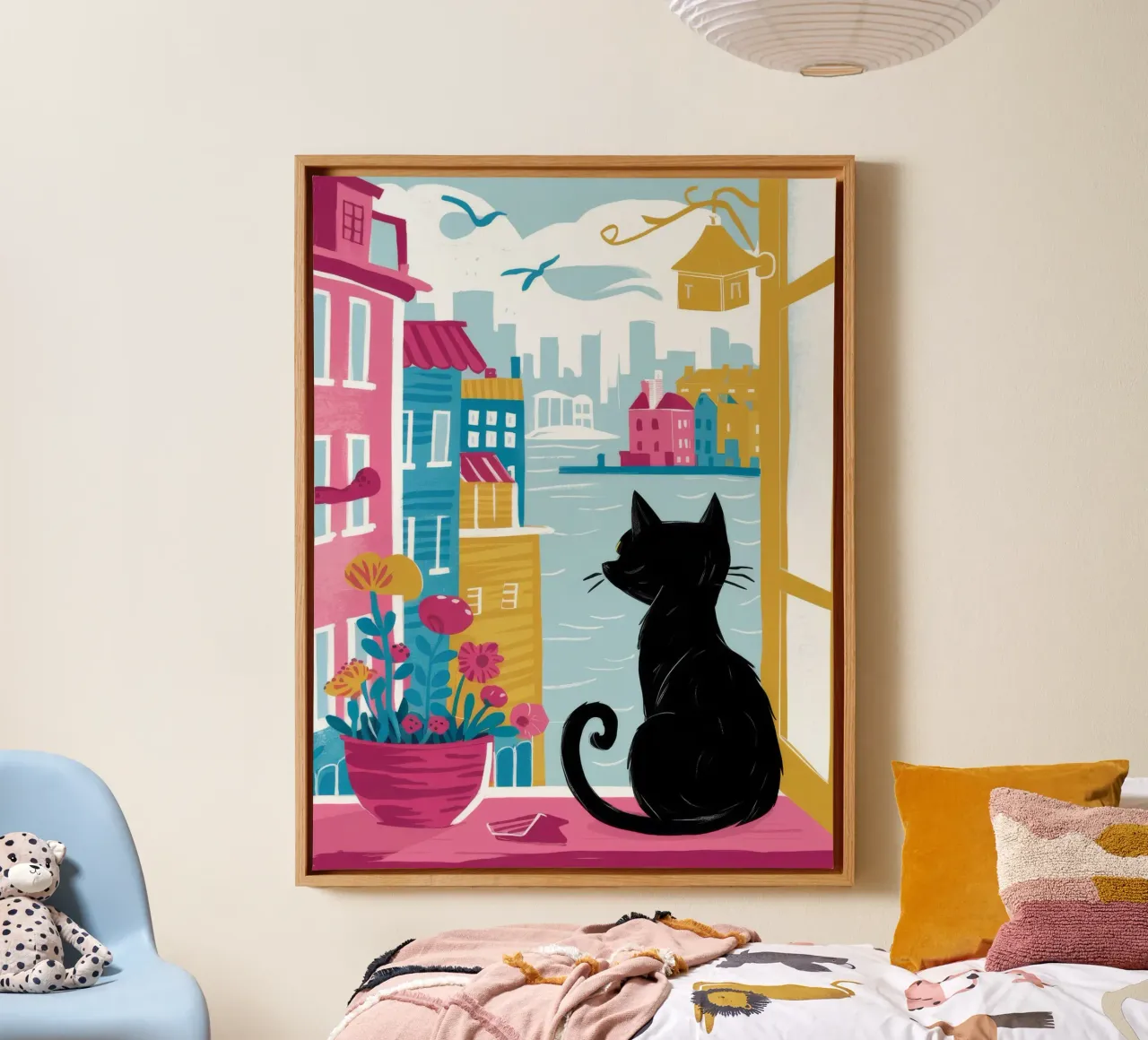 Gatto di città su un cornicione tela con Cornice a cassetta da Stone Decade