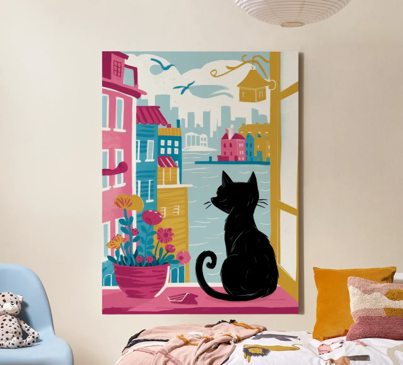 Gatto di città su un cornicione tela con Cornice a cassetta da Stone Decade