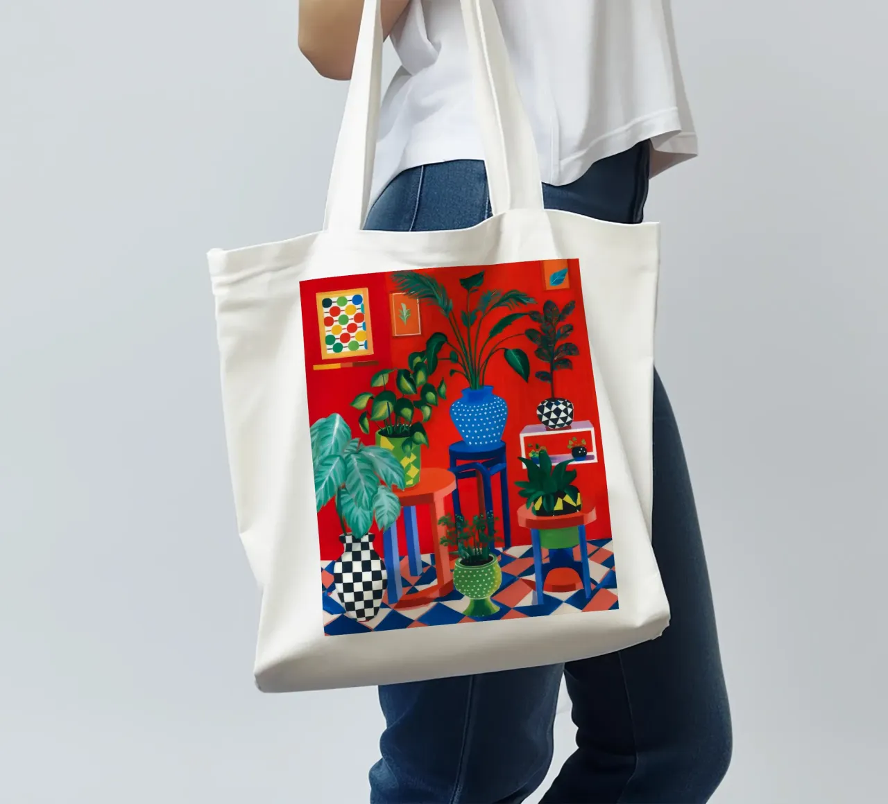 Red Room Checkered Floor tote bag by Pan Denim