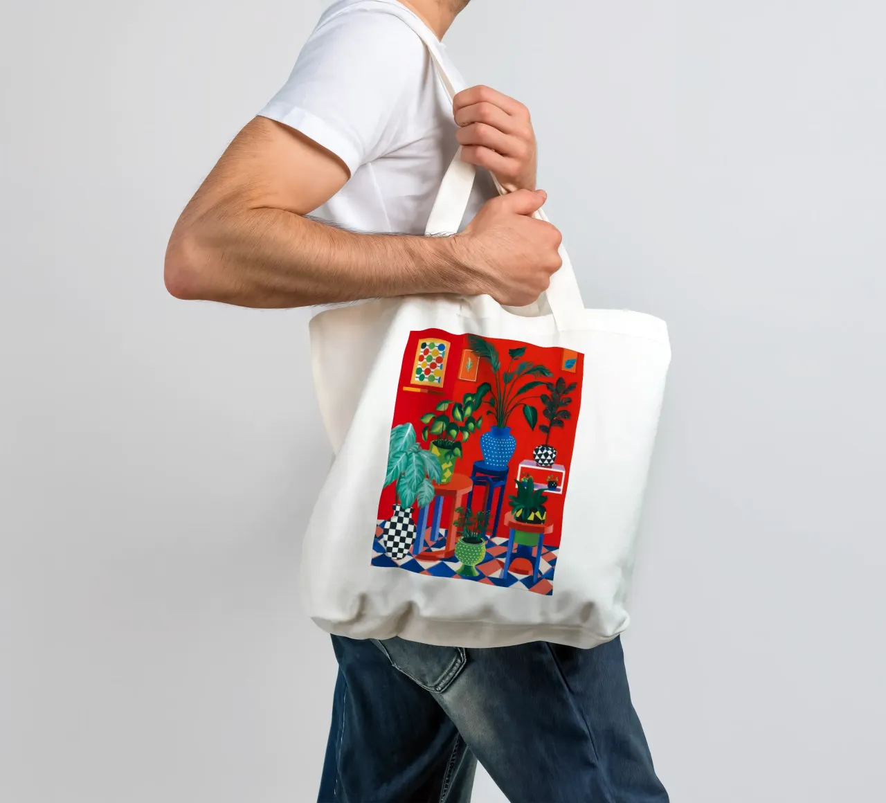 Red Room Checkered Floor tote bag by Pan Denim