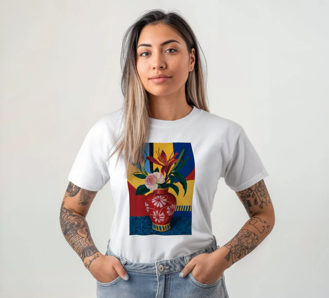 Vaso cremisi in fiore t-shirt da Pan Denim