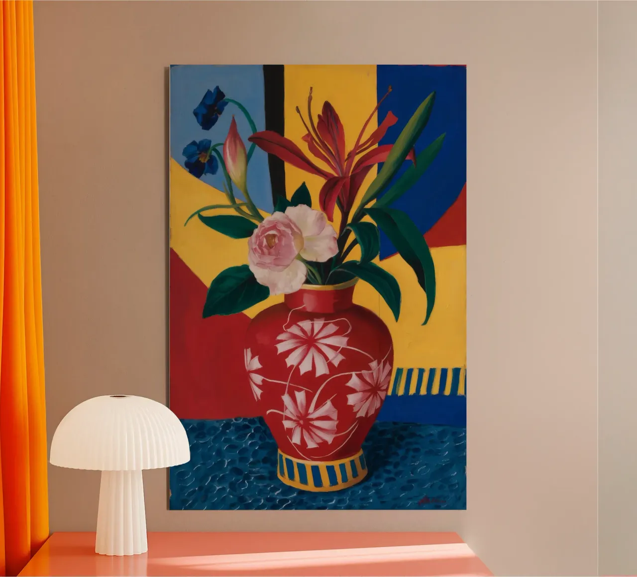 Vaso cremisi in fiore alluminio dibond da Pan Denim