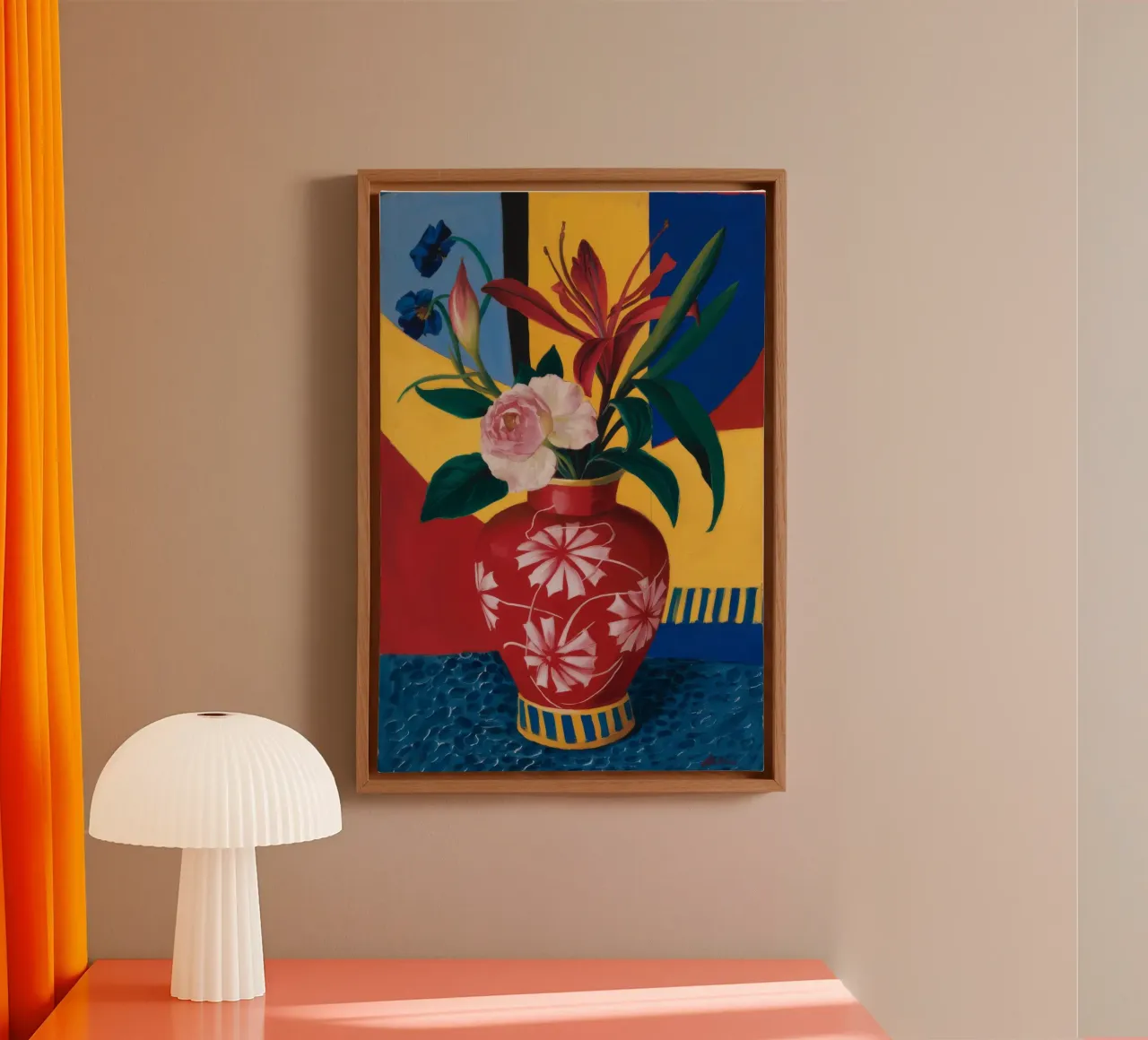 Crimson Vase Bloom canvas by Pan Denim