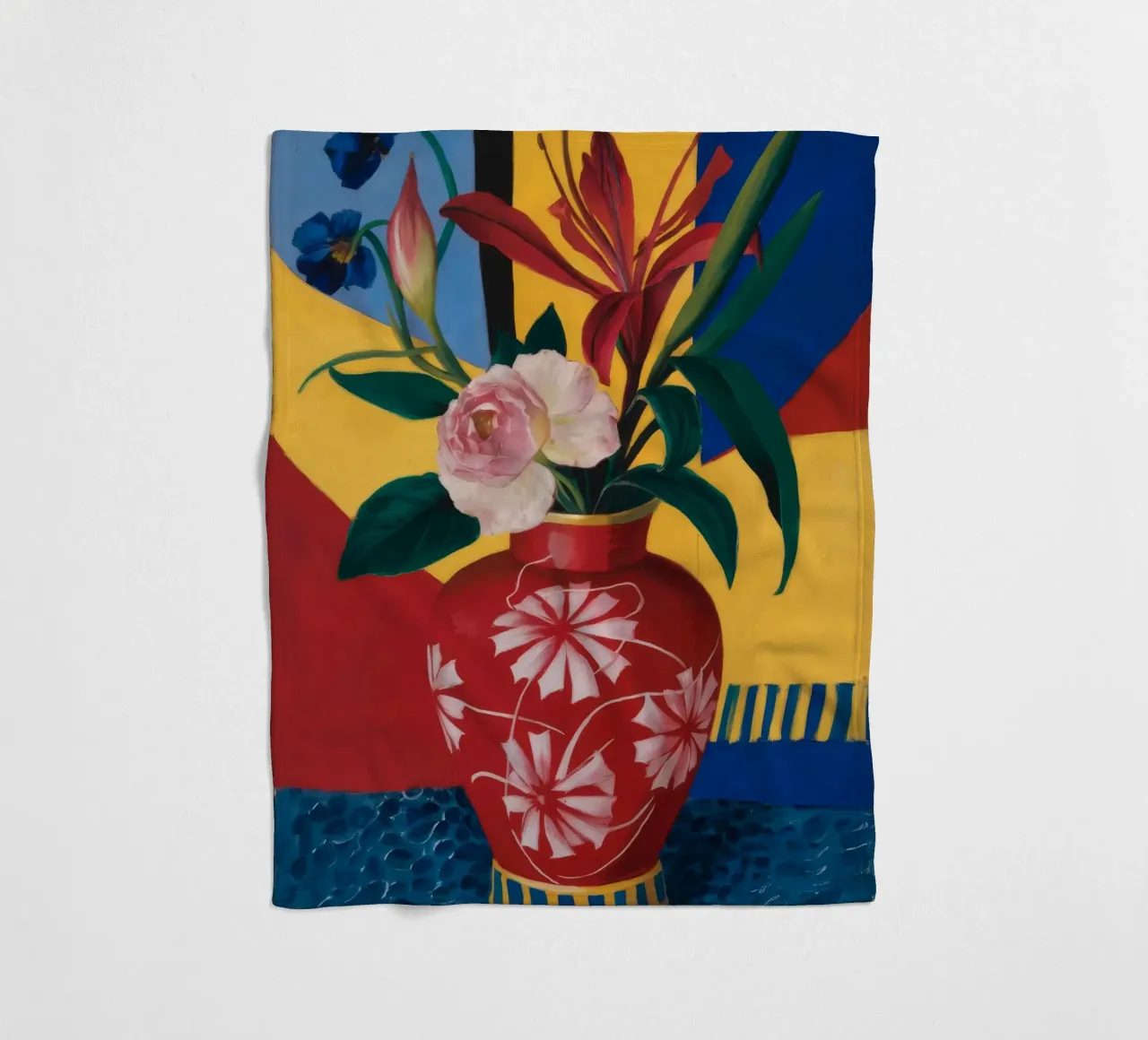 Vaso cremisi in fiore coperta in pile da Pan Denim