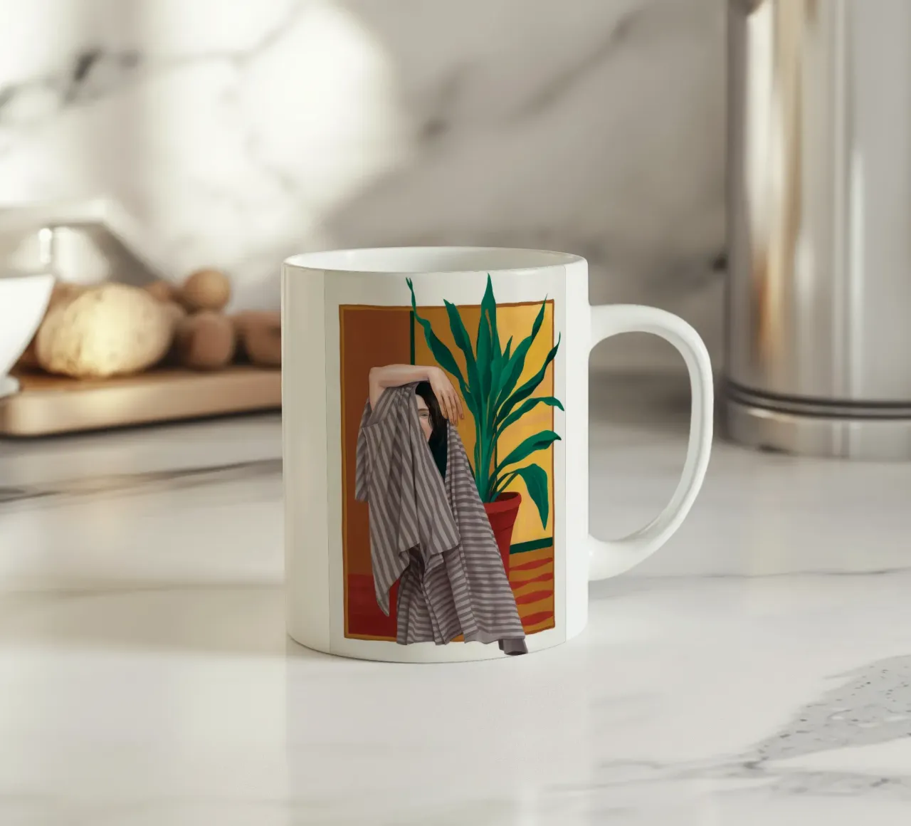 Serviette de bain rayée Repose mug en céramique de Stone Decade