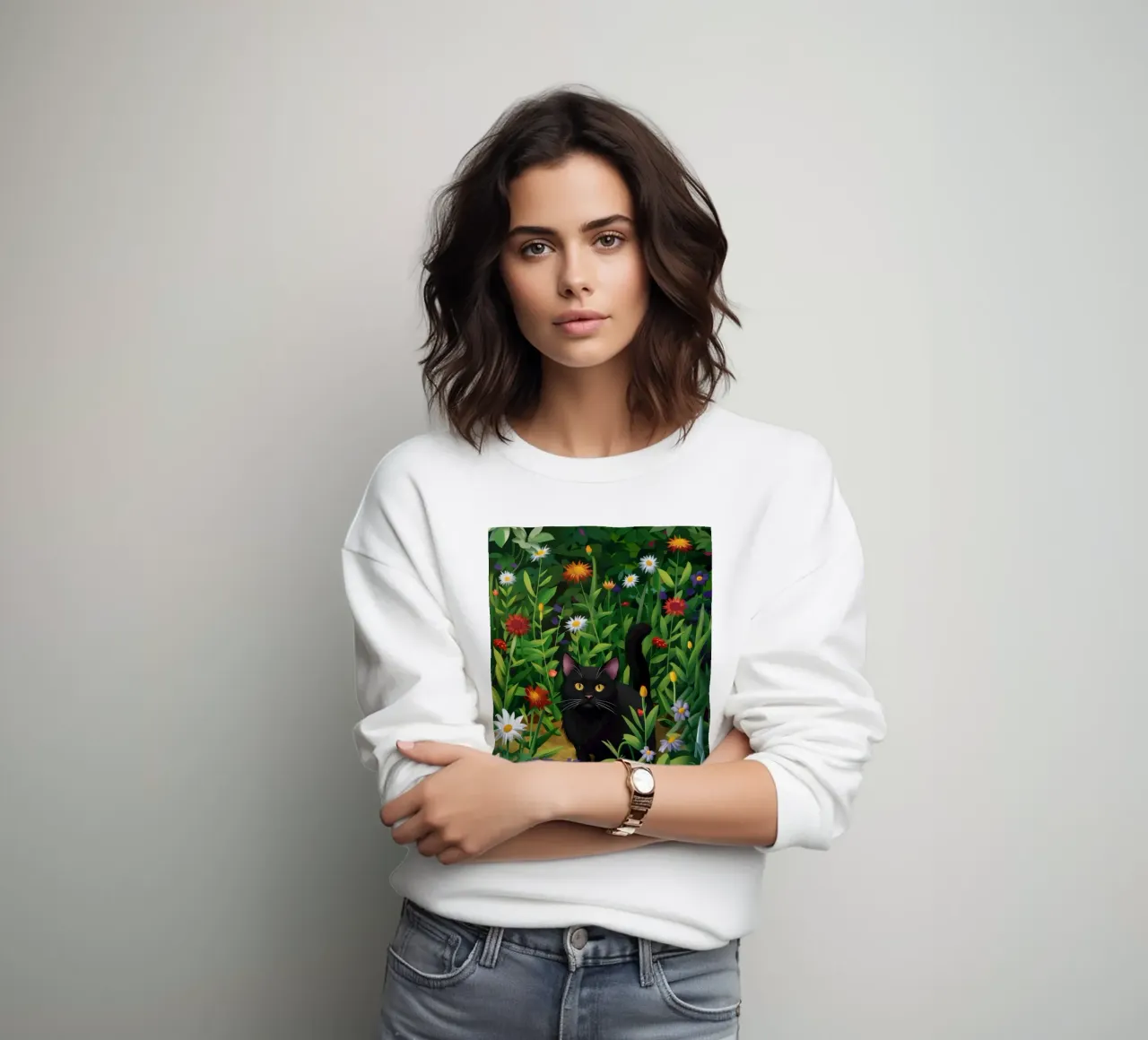 Black Cat Daisy Field sweatshirt by FadeAura