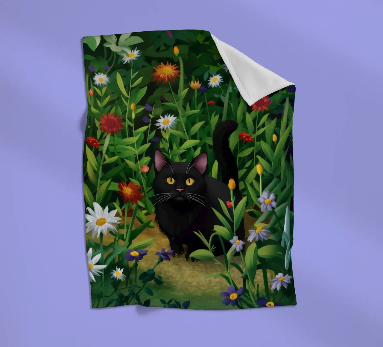 Schwarze Katze Daisy Field Fleecedecke von FadeAura