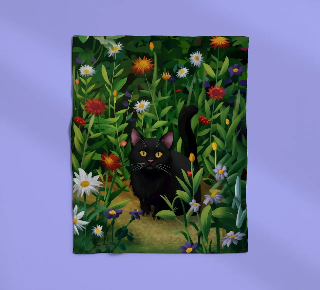 Schwarze Katze Daisy Field Fleecedecke von FadeAura