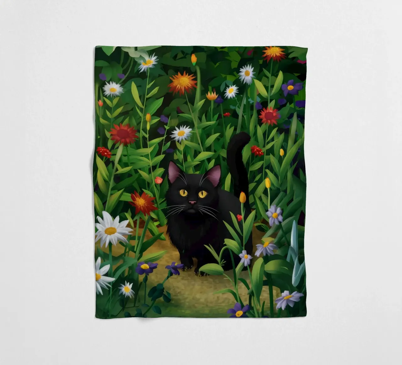 Schwarze Katze Daisy Field Fleecedecke von FadeAura