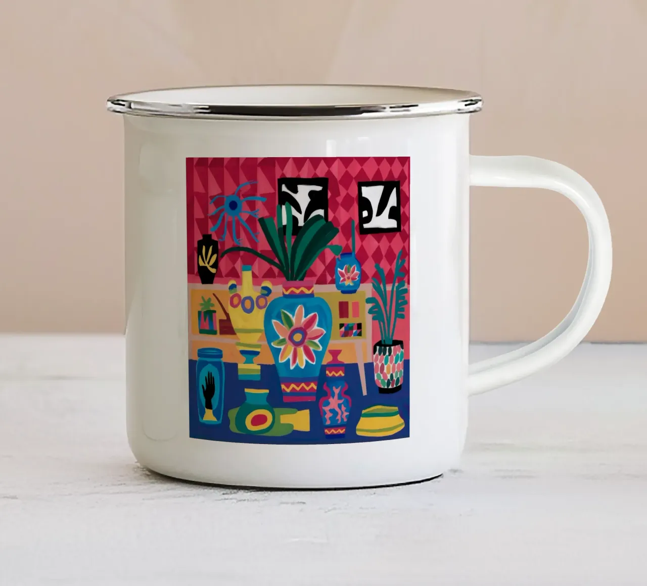 Menagerie massimalista di Matisse tazza in smalto da Pan Denim
