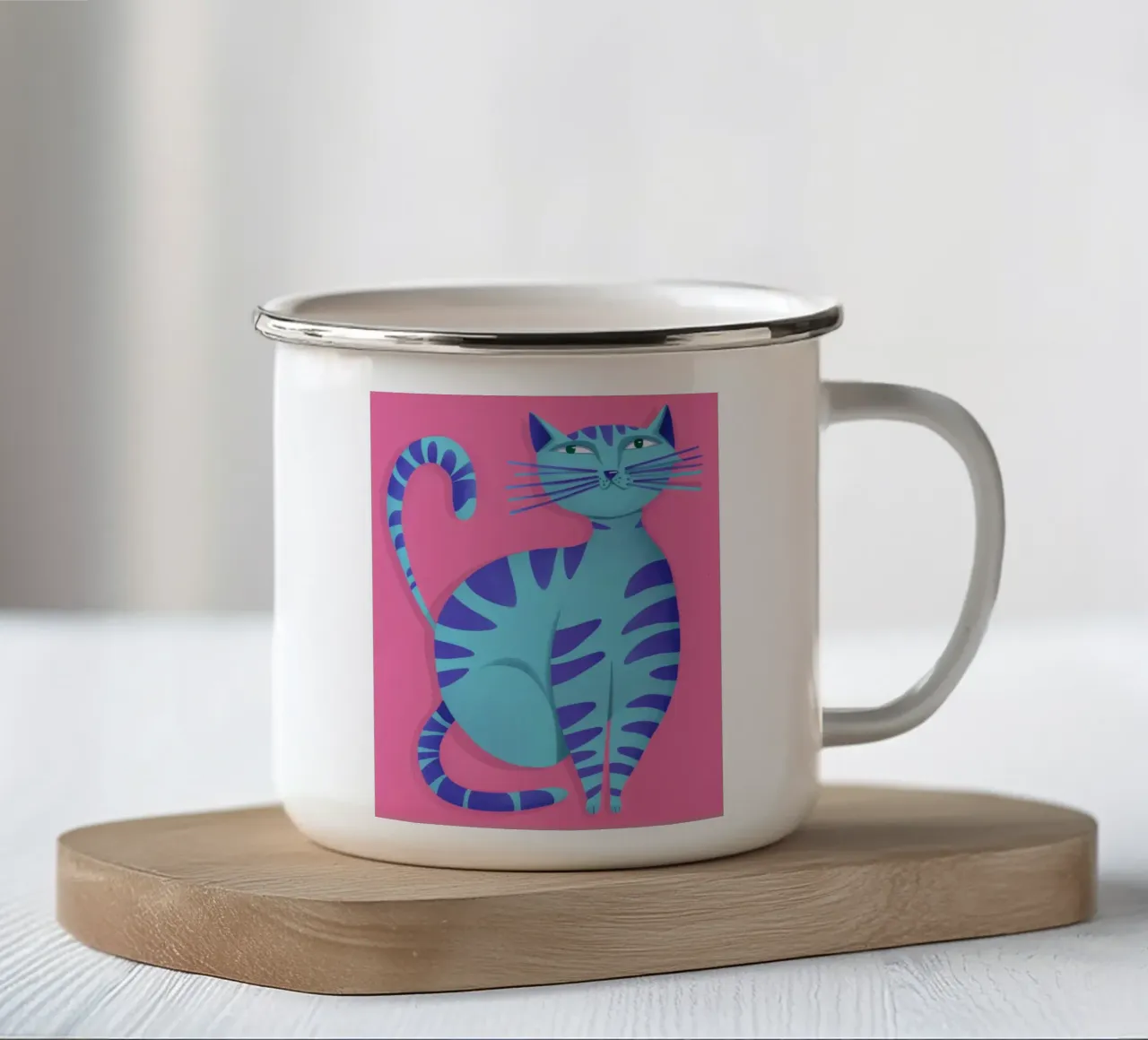 Gatto blu soriano rosa tazza in smalto da Stone Decade