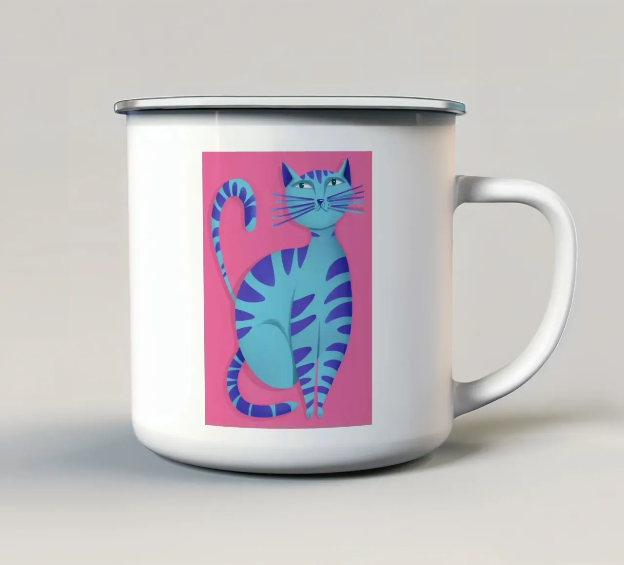 Gatto blu soriano rosa tazza in smalto da Stone Decade