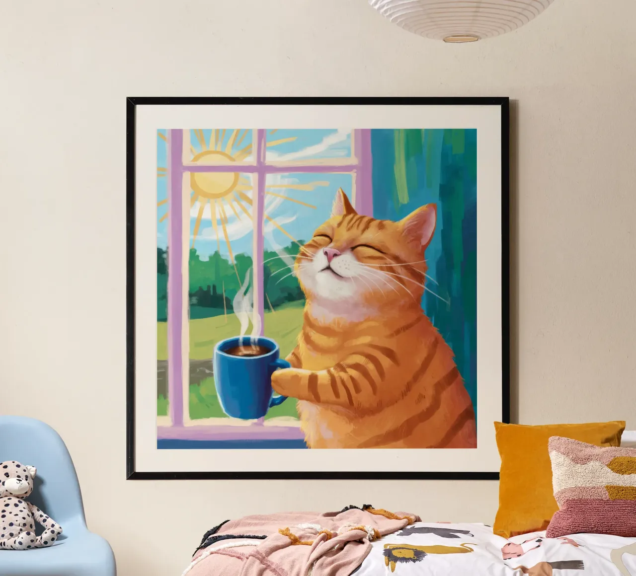 Gatto arancione illuminato dal sole poster con telaio in alluminio da FadeAura