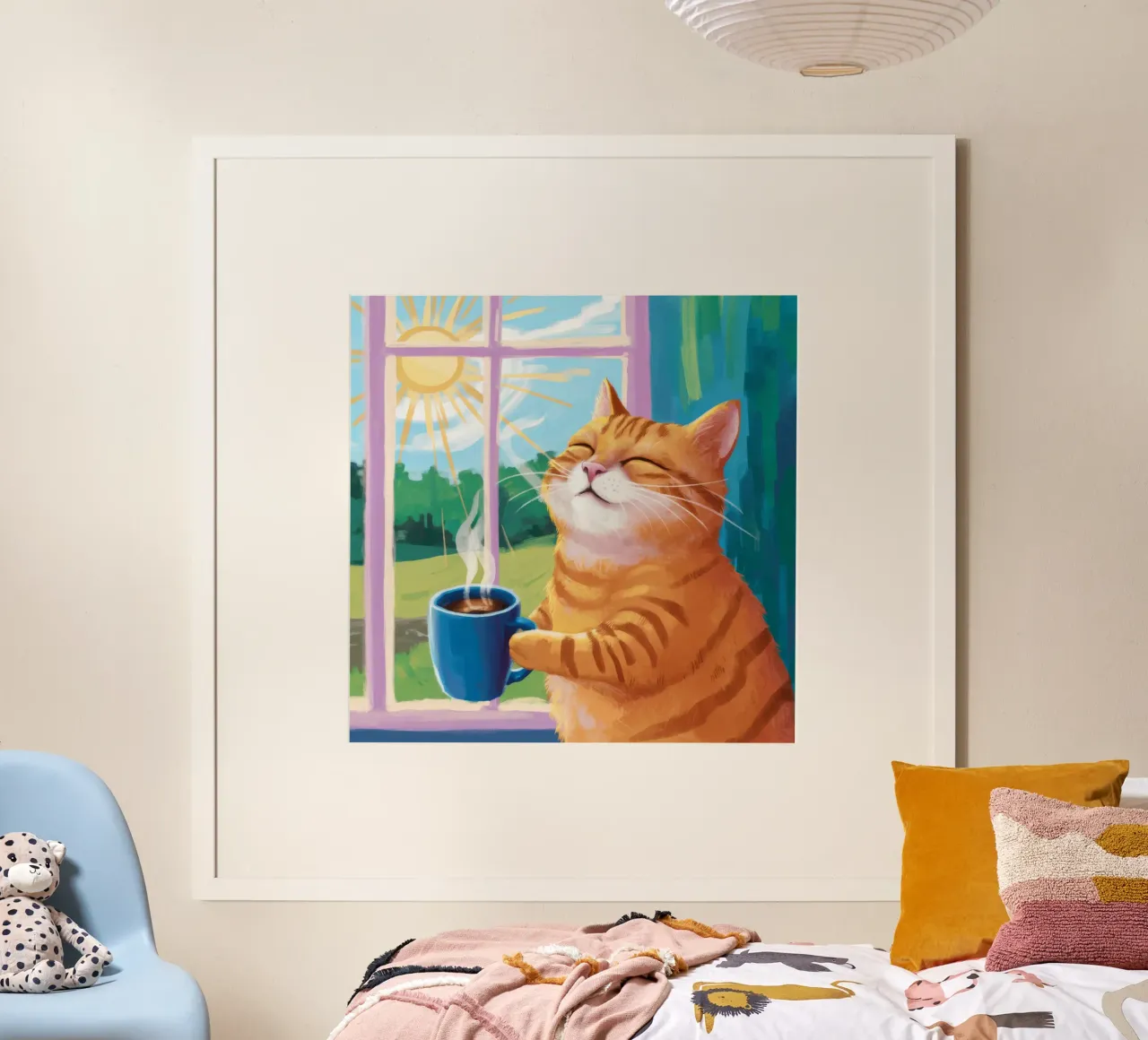 Gatto arancione illuminato dal sole poster con telaio in alluminio da FadeAura