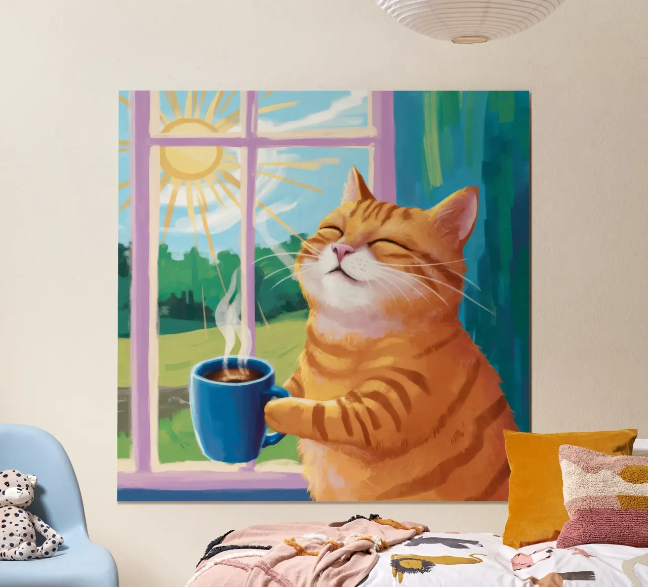 Gatto arancione illuminato dal sole poster con telaio in alluminio da FadeAura
