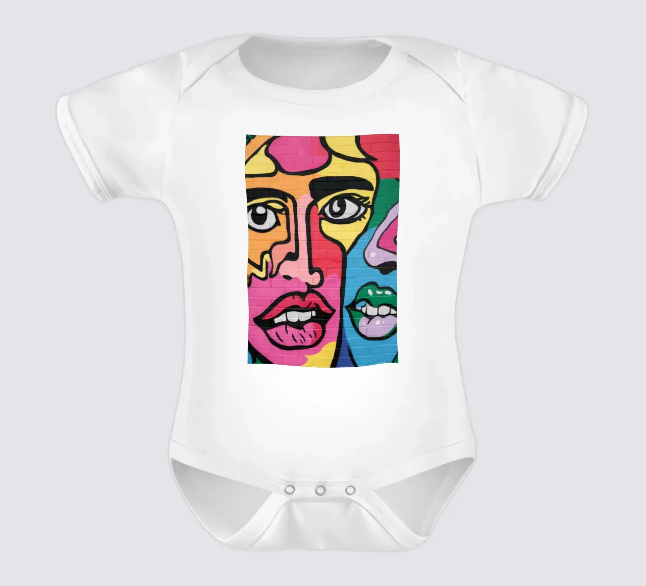 Psychedelic Face Fusion short-sleeve baby romper by FadeAura