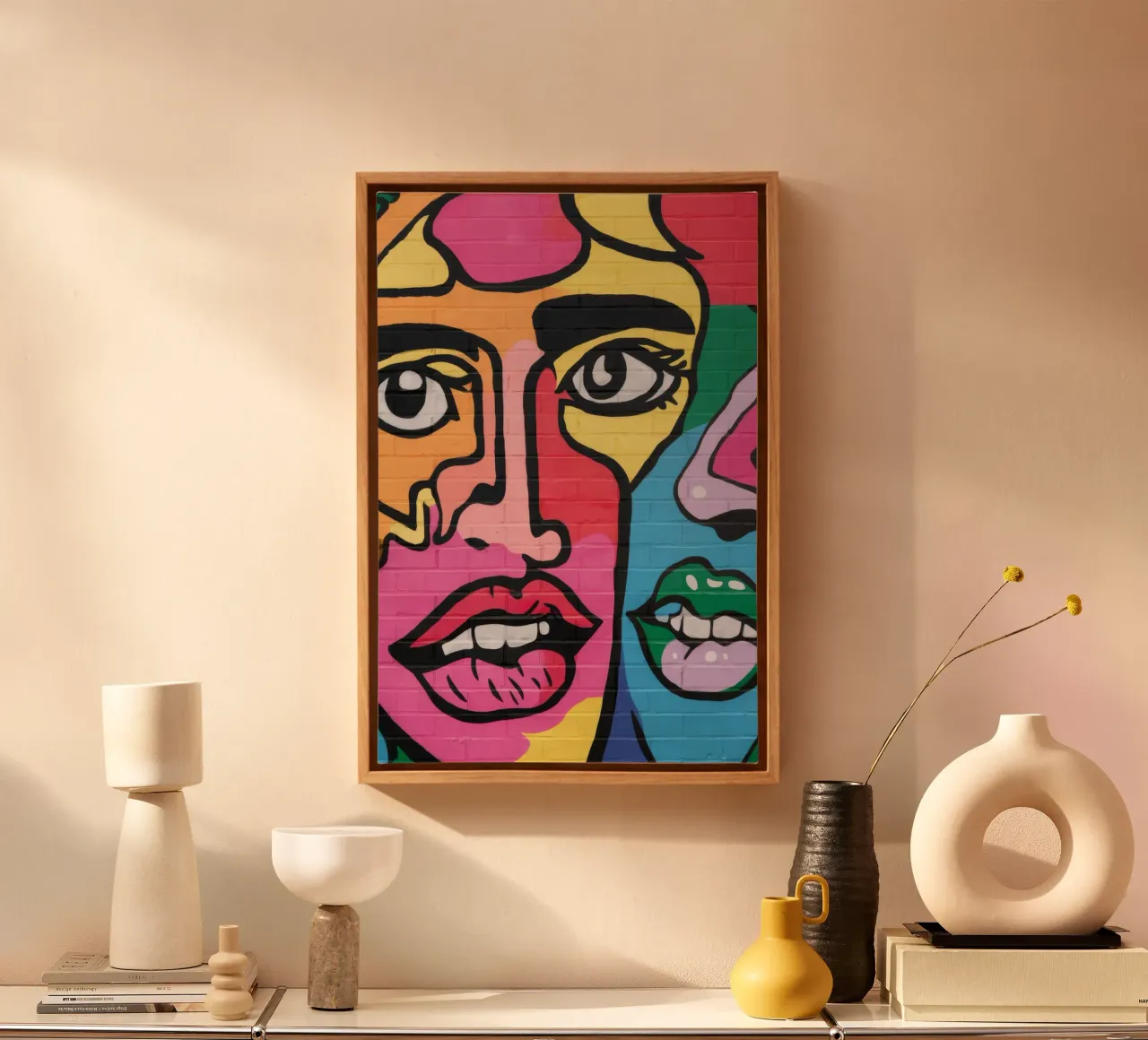 Psychedelic Face Fusion canvas with Floater frame by FadeAura