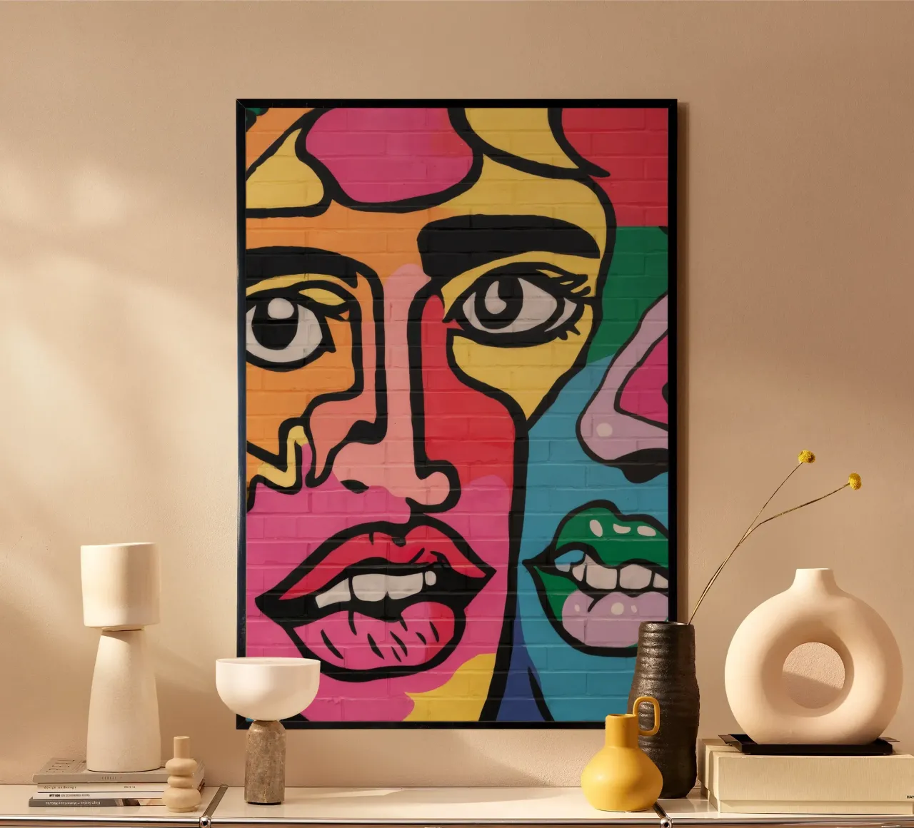 Fusione psichedelica del viso poster con telaio in legno da FadeAura